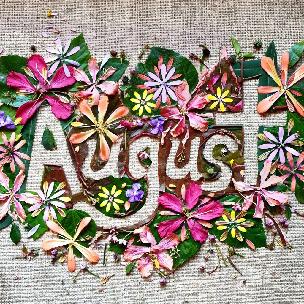 August,creative text made with flowers